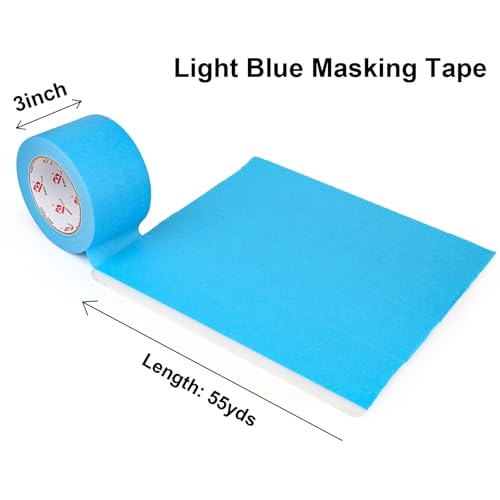 Image of BOMEI PACK 3'' Blue Painters Tape, 3D Printing Tape 3 Inches x 55 Yards for Laser Cutting, 21-Day Clean Removal Wide Masking Tape