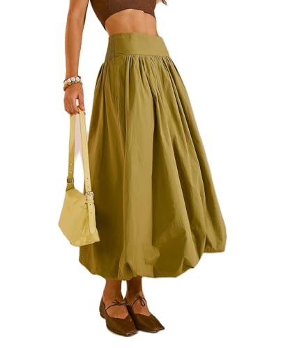 完売品WOMEN'S LOGO ELASTIC SUMMER SKIRT XS NUFIWI Women Y2k Bubble Maxi Skirt Low Elastic Waist A Line Long