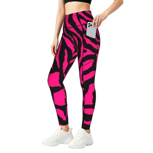 Pantalones de yoga para mujer con estampado de leopardo rosa y bolsillos laterales activos