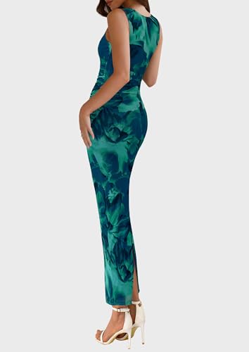 PRETTYGARDEN Wedding Guest Dresses for Women 2025 Summer Spring Floral Bodycon Sleeveless Mesh Maxi Long Dress2