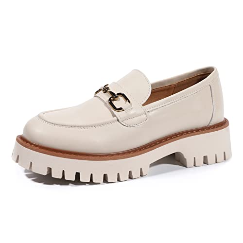 Image of Platform Loafers for Women Chunky Heel Lug Sole Loafers Slip ons Round Toe