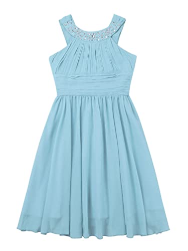Kids Sleeveless Shaped Rhinestone Halter Neck Chiffon Flower Girls Dress Princess Casual Birthday Party Evening Gown3