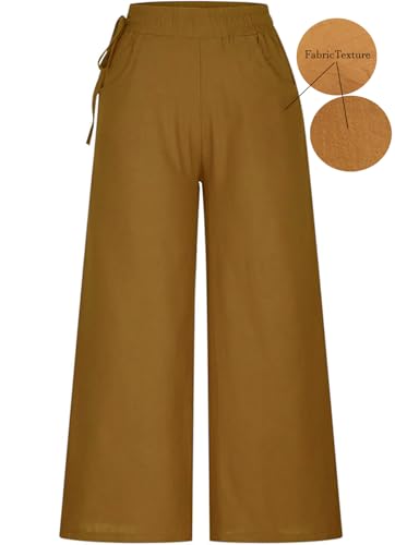 Image of KOTTY Women's Crumble Fabric High Waist Solid Color Drawstring Wide Leg Trousers Loose with Pockets