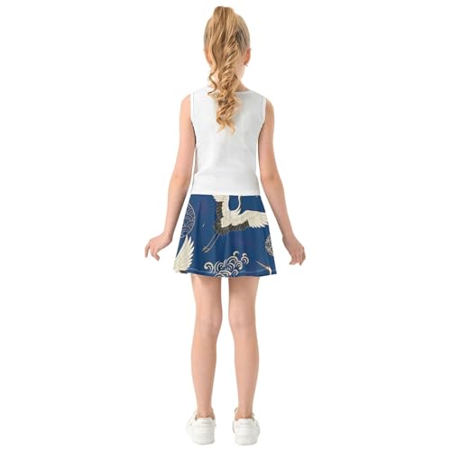 Girls' Shorts Athletic Skorts Elegant Cranes Wings Blue Tennis Skirts Kids Children School 3t4