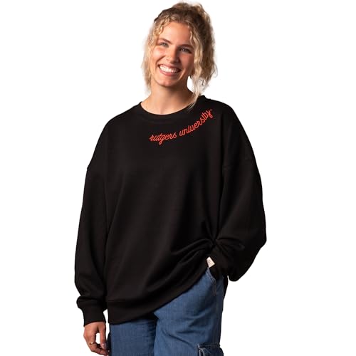 Fan Girl Womens Rutgers Womens Sweatshirt Super Soft Scarlet Knights Modal Crewneck Black Size Small