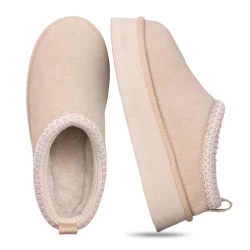 Image of FITORY Women's Suede Slipper Platform Short Mini Boots for Winter | Fur Fleece, Casual Comfortable Shoes, Breathable and Warm, Cozy & Lightweight for Indoor and Outdoor