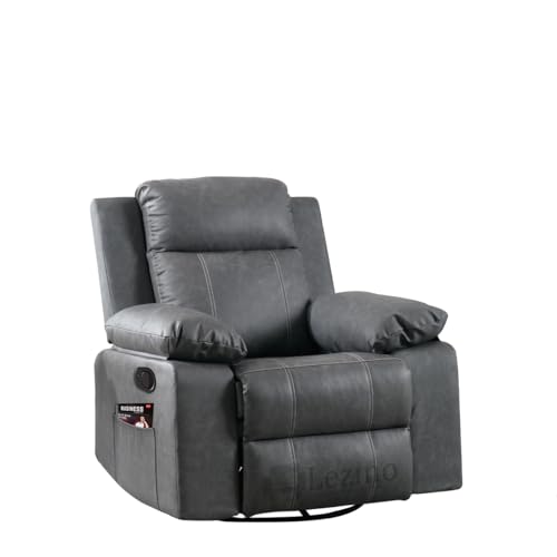 Image of LEZINO Rocking Revolving Recliner Chair for Living Room 3 Years Warranty (Rocking Revolving Manual Recliner, Grey)| Recliner with Rocking Revolving 360 | Textured Grey German Premium Upholstery