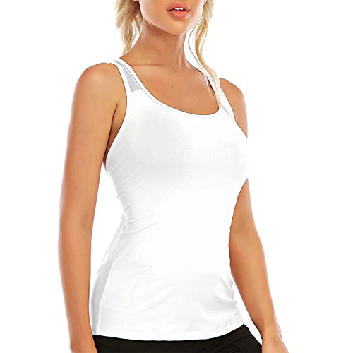 Image of Women's Padded Sports Bra Removable Strappy Longline Yoga Tank Top Workout Crop Criss Cross Back Fitness Top, Deep White No Bra, Small