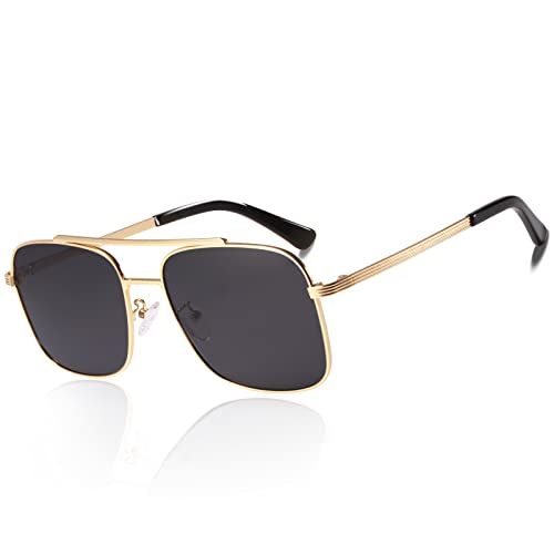 TSEBAN Gafas de sol polarizadas para hombre Gafas cuadradas de metal con protección UV400 para conducir al aire libre Cover