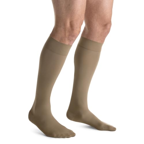 Image of JOBST forMen Knee High 15-20 mmHg Compression Socks, Closed Toe, Medium, Khaki