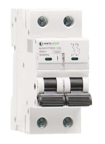Image of NORTH HOUSE 25 A Double Pole MCB | 10kA Breaking Capacity | C-Curve Tripping | Overload & Surge Protection | Durable Polycarbonate Housing | 5 Year Warranty