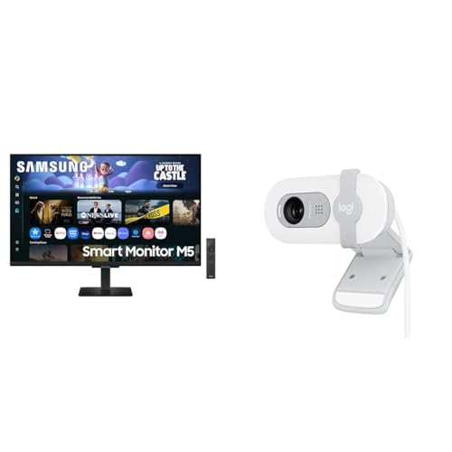 Image of Samsung 32 inch (80cm) M5 Smart Monitor with Smart TV Experience|FHD 1920 x 1080|Screen Mirroring TV Plus|Speakers|Adaptive Sound|Wi-Fi|HDMI|Bluetooth + Logitech Brio 100 Full HD 1080P Webcam