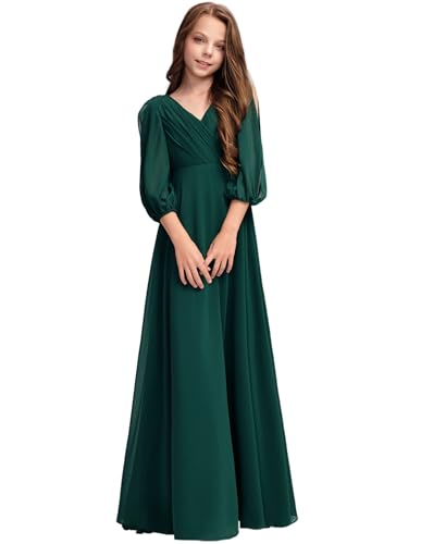 Junior Bridesmaid Dresses V-Neck Floor-Length Chiffon Flower Girl Dress for Teen Girls Party Pageant Gown