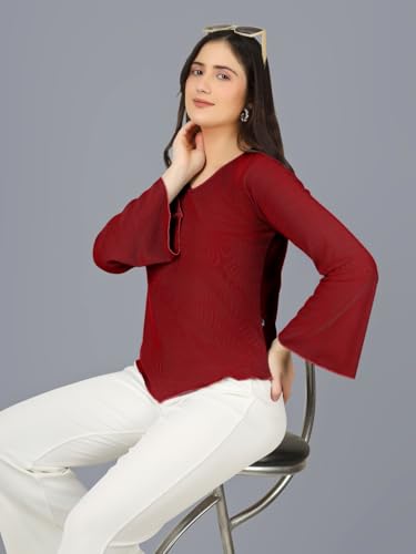 Image of Plus Size Women Top Bell Sleeve | Casual Top for Women Full Sleeve