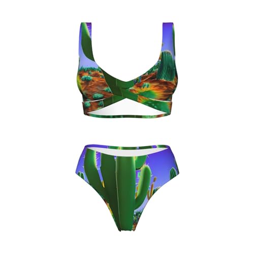 Bikini 2 pièces imprimé cactus désert gainant pour femme