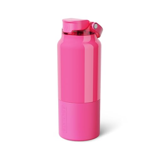 Image of BruMate Rise 35oz Water Bottle With 100% Leakproof Covered Silicone Straw | Insulated Stainless Steel Water Bottle With Removable Straw | Fast Flow | Soft Sip Silicone Spout | BPA-Free (Neon Pink)