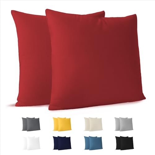 Dreamzie Taie Oreiller 30x30 cm (Lot de 2) 100% Coton Jersey 150 GSM - Rouge - Taie d'oreiller 30 x 30 cm- Housse de Coussin Résistant et Hypoallergénique...