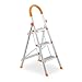 Produktbild Relaxdays Trittleiter, 3 Stufen, klappbare Haushaltsleiter, Alu, bis 150 kg, Sicherheitsleiter mit Griff, Silber/orange