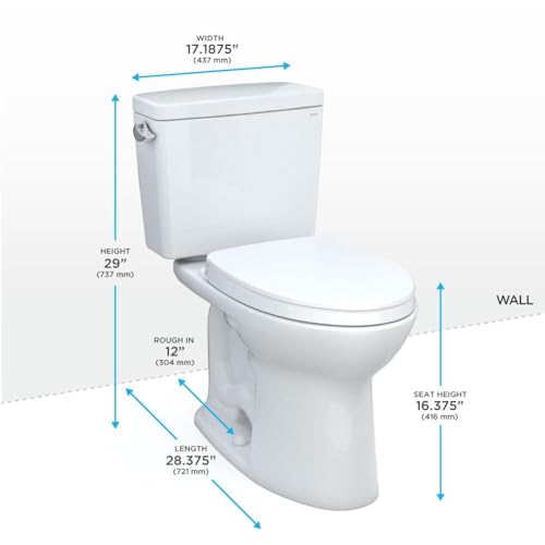 Image of TOTO Drake Two-Piece Elongated 1.6 GPF TORNADO FLUSH Toilet with CEFIONTECT and SoftClose Seat, WASHLET+ Ready, Cotton White - MS776124CSG#01