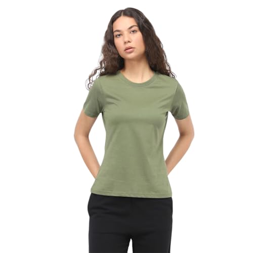 Image of NOBERO 100% Cotton T-Shirts for Women Stylish | Regular Fit | Solid T Shirts for Women 180 GSM Combed Cotton | Crew Neck Half Sleeve