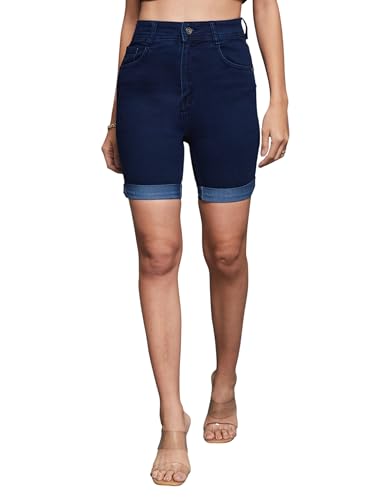 Image of Miss Chase Women's Regular High Rise Above Knee Stretchable Denim Shorts