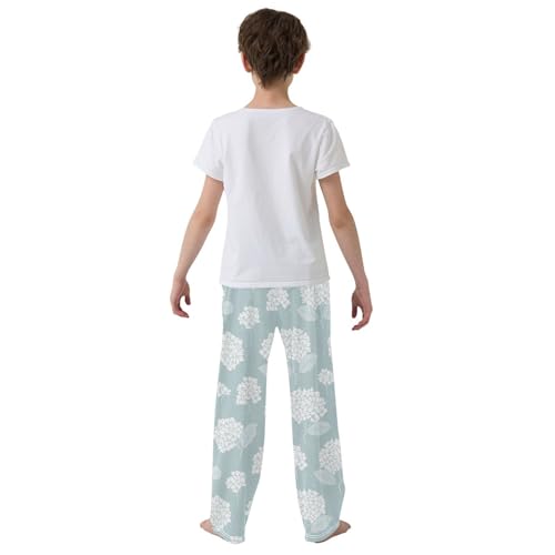 Boys' Pants White Hydrangea Leaves Green Long Bottoms Jogger Pants Elastic Waist Trousers with Pockets S-XL3