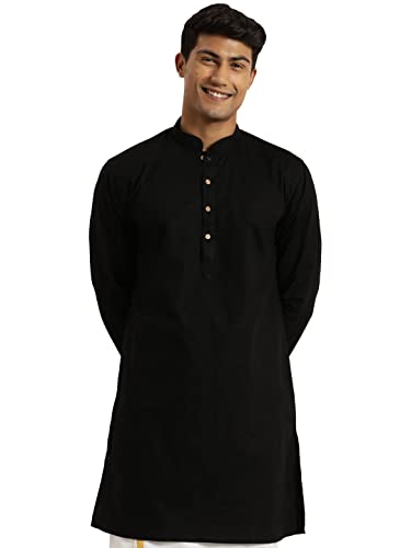 Image of VASTRAMAY Men Cotton Linen Solid Kurta | Cool & Breathable Ethnic Wear with Mandarin Collar for Eid, Holi & Festive Occasions