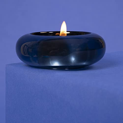 ICNBUYS Bougeoir décoratif Fait à la Main en Galets naturels - Accent de décoration Artisanale pour Une esthétique terreuse apaisante Noir Bleu résine Cover