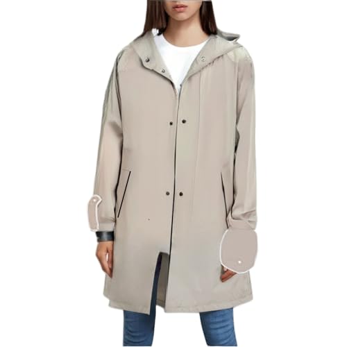 Veste imperméable légère pour femme, coupe-vent, pliable, long manteau de pluie pour l'extérieur, la randonnée, kaki, XXL Veste imperméable légère pour femme, coupe-vent, pliable, long manteau de pluie pour l'extérieur, la randonnée, kaki, XXL