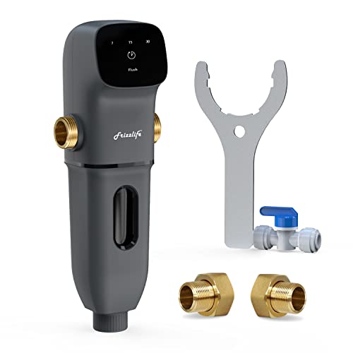 Frizzlife Jx800 Spin Down Sediment Water Filter, Auto-Flushing With Touch Screen, Whole House Pre-Filtration System For City/Well Water, 40-Micron, Heavy-Duty, 1" Mnpt + 3/4" Fnpt + 3/4" Mnpt, #TOP15