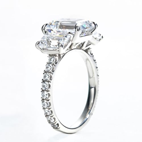 Bo.Dream Promise Rings for Her Emerald/Cushion/Radiant Cut 5ct 3-stone Cubic Zirconia Platinum Plated 925 Silver3