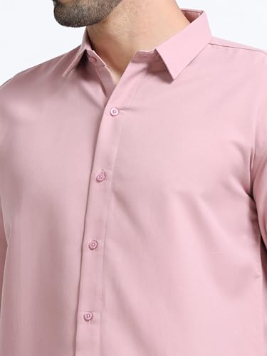 Image of Men's Solid Casual Shirt, Cotton Blend, Regular Fit, Spread Collar, Full Sleeve, Button Closure Perfect for Casual & Office Wear