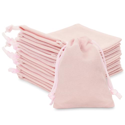 G2PLUS Pink Velvet Jewelry Pouches, 20PCS Small Velvet Gift Bags with Drawstring, Christmas Gift Bags for Wedding Favors, Candy Bags, Party Favors (2.75''x3.54'')