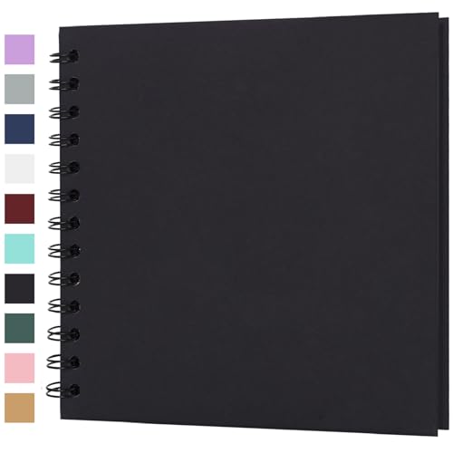 Scrapbook Album 7x7 Inches 40 Pages Hardcover Kraft Paper Photo Album Scrap Book Memory Book Blank DIY Scrapbook Albums for Boyfriend Wedding Baby Travel Anniversary Family Black