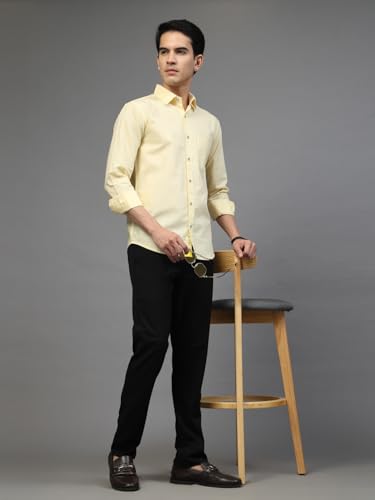 Image of Majestic Man Solid Cotton Casual Shirt - Slim Fit, Full Sleeves, Premium Button Closure