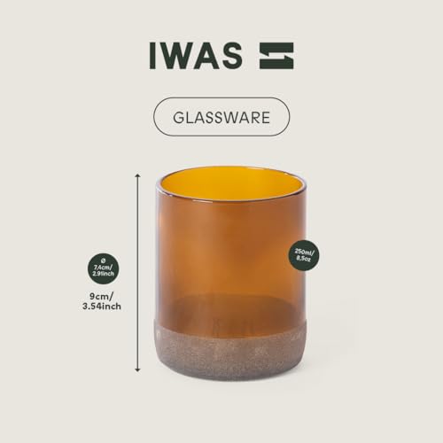 IWAS Upcycled Auburn Drinking Glasses | 250 ML | 8.45 OZ | Set of 6 | Sustainable Water Glasses | Environmentally Friendly Brown Glasses For Home