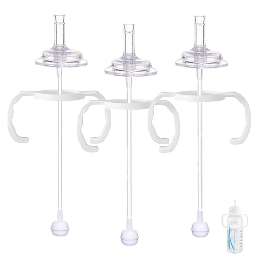 Straw Transition Sippy Cup Conversion Kit for Dr Brown Narrow Mouth Baby Bottles, Soft Straw top and Weighted Sippy Cup Kit with Handles, Set of 3