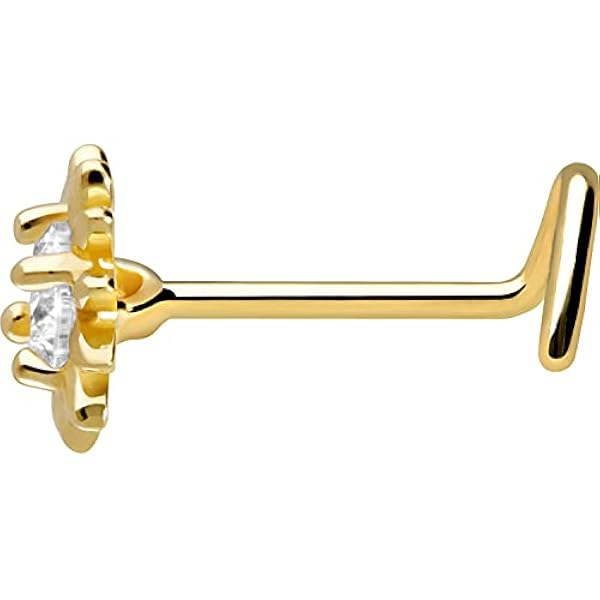 PIERCINGLINE 750 Gold Nose Piercing Spiral 18 Carat Crystal Flower