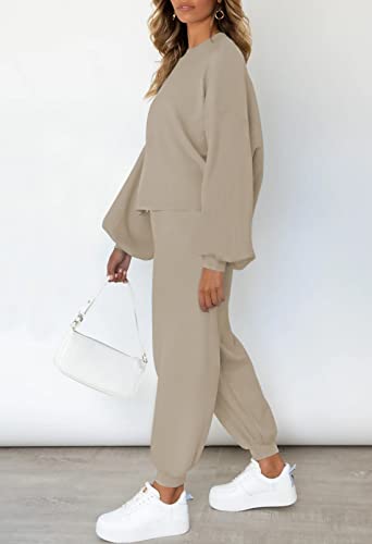 Viottiset Women's 2 Piece Outfits Sweatsuit Casual Knit Pullover Sweater Pajamas Lounge Set3