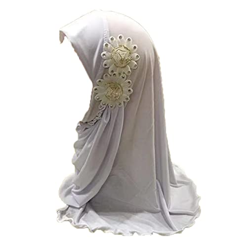 ALEDLE-LIFE Kids Girls Ice Silk Muslim Khimar Hijab Headscarf Elastic Beanie with Crystal Flower Arab Scarf Shawls Neck Wrap Islamic Head Wrap Turban Cap Fashion Rhinestone
