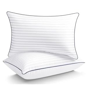 Luxury Hotel Bed Pillows for Sleeping, Standard/Full Size Set of 2 with Firm & Soft Density, Comfortable Down Alternative Fill for Side and Back Sleepers