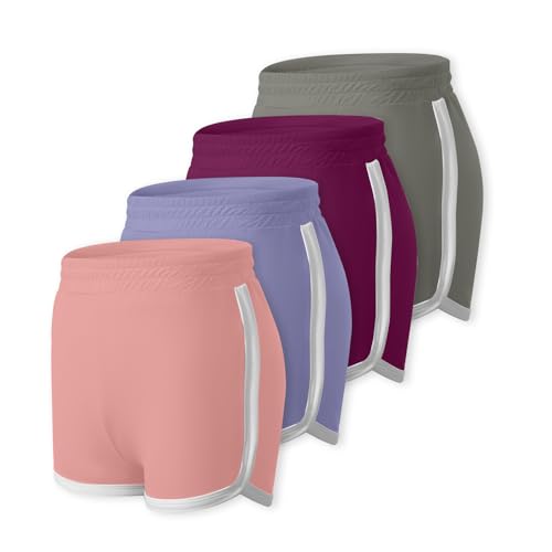 4 Pieces Girls Active Shorts Youth Athletic Shorts High Waist Quick Dry Soccer Shorts for Toddler