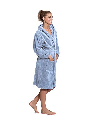 Turkuoise Women's Turkish Cotton Hooded Robe, Terry Hooded Bathrobe4
