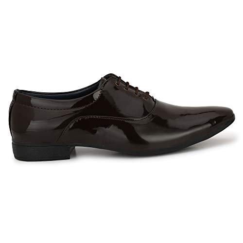 Image of Shoe Island Premium Oxford Patent Leather Designer Class Shining Brown Lace-Up Party Formal Shoes for Men (M5404), Size 10 UK /India
