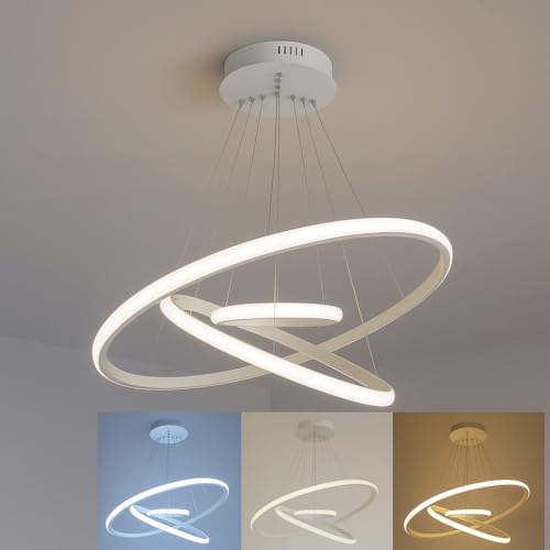 MAKA Lampadario a Sospensione 3 Anelli 68 Watt 6000 Lumen, LED Soggiorno, Luce Calda-Naturale-Fredda (3000K-4000K-6500K), 220 Volt, Lampadario Camera da Letto (Switch)