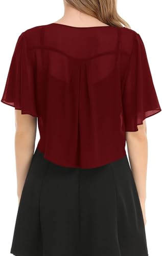 Image of Women's Solid Puff Sleeve Kimono Short Cardigan Loose Cover Up Casual Blouse Top Chiffon
