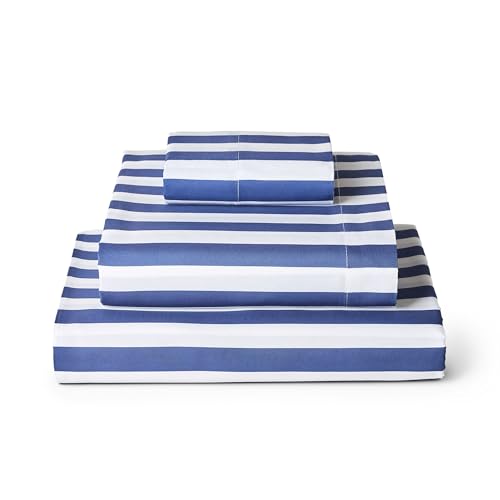 Image of Mellanni Twin XL Sheets Set - 3 PC Iconic Collection Bedding | Hotel Luxury, Extra Soft, Cooling Bed Sheets - Wrinkle, Fade, Stain Resistant (Twin Extra Long, Oxford Stripe Blue Nova)