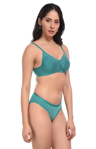 Image of REALSIDE Women Cotton Bra Panty Set for Lingerie Set|Bra Panty Set | Panty Bra Set for Women Women Lingerie Set A Beautiful Combo Pack of 3-Black,Green,Pink