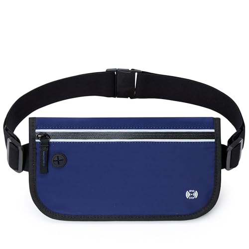 KALIDI FANCY FOREST セキュリティ ポーチ ウエストポーチ シークレットポーチ パスポート カードバッグ 超軽量 超薄型 隠しポーチ RFID スキミング防止 盗難防止 多機能 防犯グッズ 海外旅行 (ブルー)