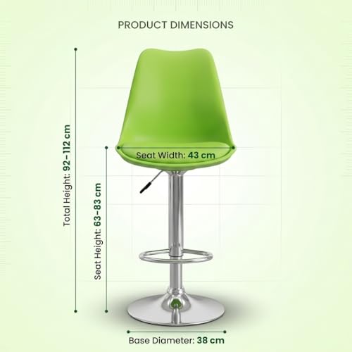 Image of activa Rapid Bar Stool Chair with Height Adjustable Design, Padded Seat & Footrest | Modern Metal Counter Stool for Kitchen, Home, Bar & Cafe Seating | Durable Comfort Chair (Green, Set of 2)